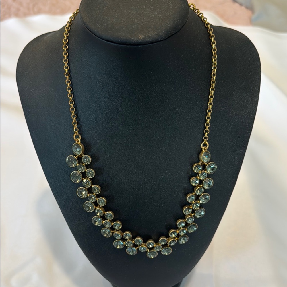 J. Crew Factory Gold and Green Necklace with Vintage style Floral Design